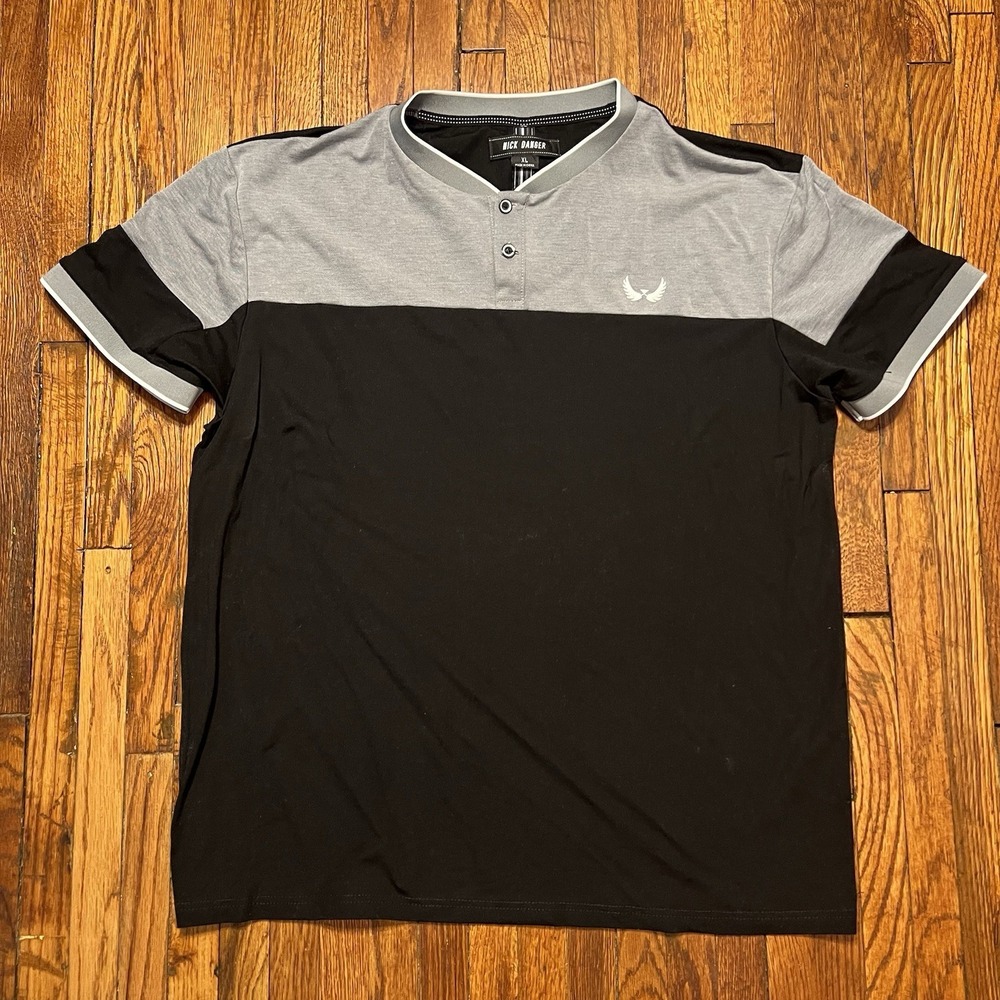 Nick Danger Golf Shirt Men's XL Black Gray Polyester EUC